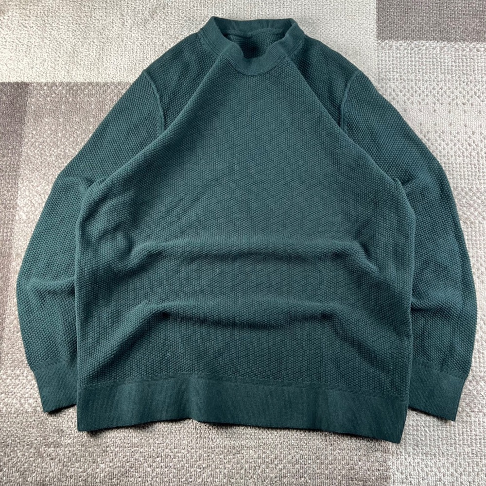 Lululemon Mens Textured Waffle Knit Crewneck Sweater Dark Green Large